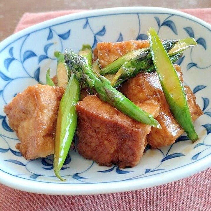 アスパラと厚揚げのオイスターソース炒め